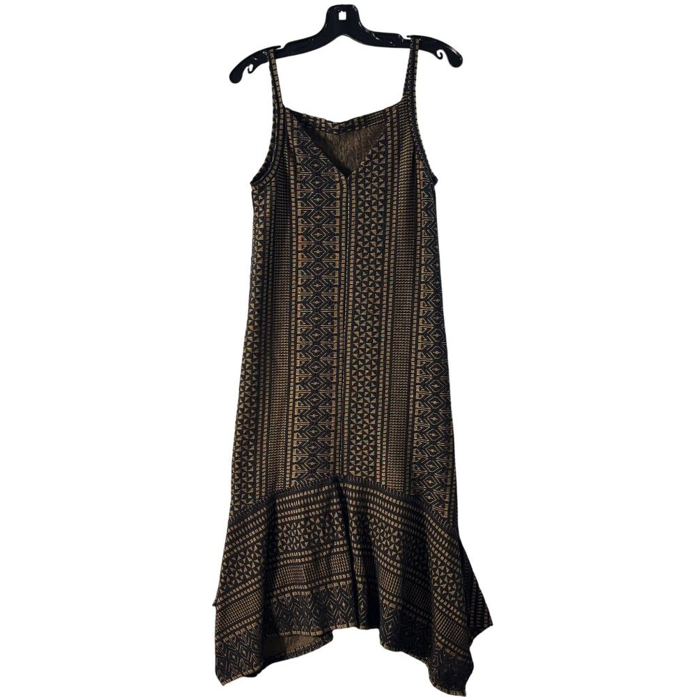 Tessa Louise Geometric Print Brown & Black Asymmetrical Hem Sleeveless Midi Dres